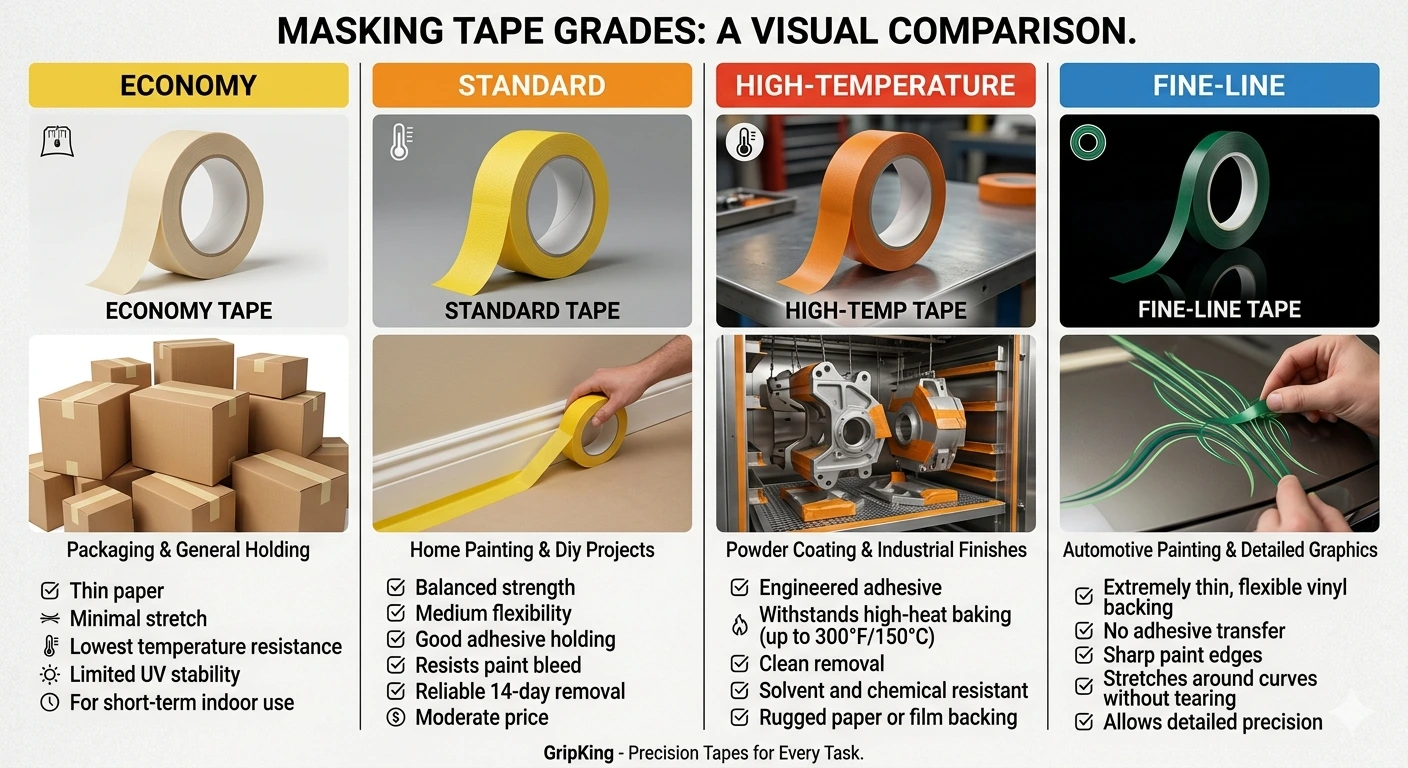 industrial masking tape grade comparison general purpose to high temperature premium