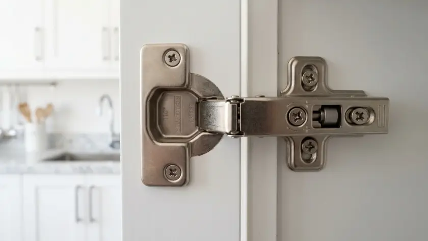 3D auto hinge installed on a modular kitchen cabinet door