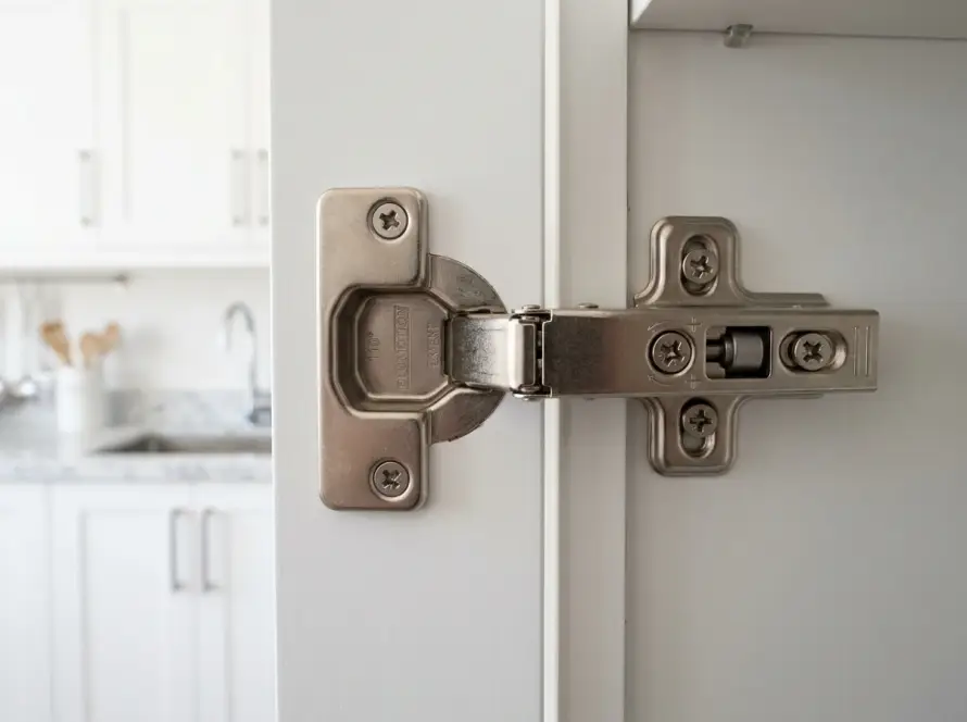 3D auto hinge installed on a modular kitchen cabinet door