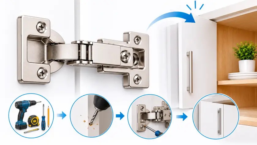 How to install hydraulic soft-close cabinet hinges step by step